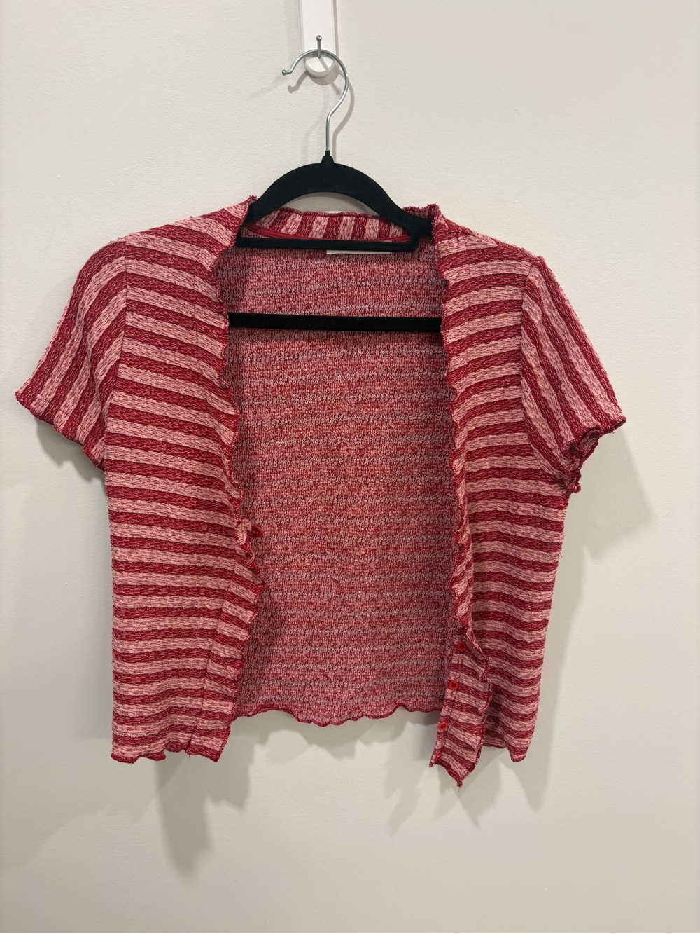 Zara Red Striped Short-Sleeve Open Cardigan